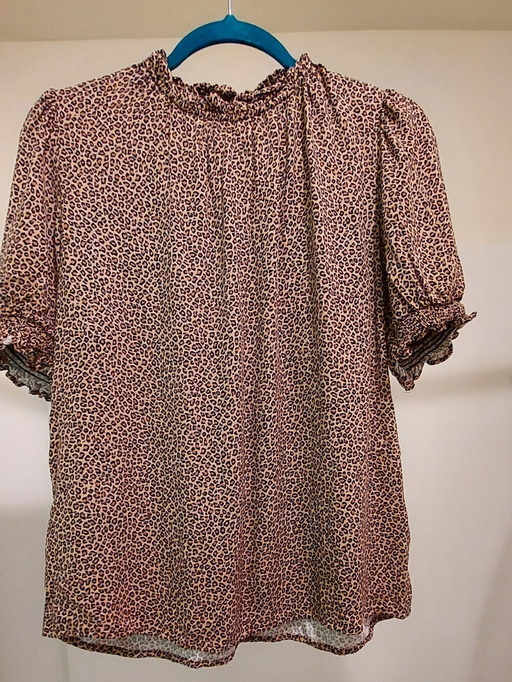 Leopard Print Ruffle Neck Blouse